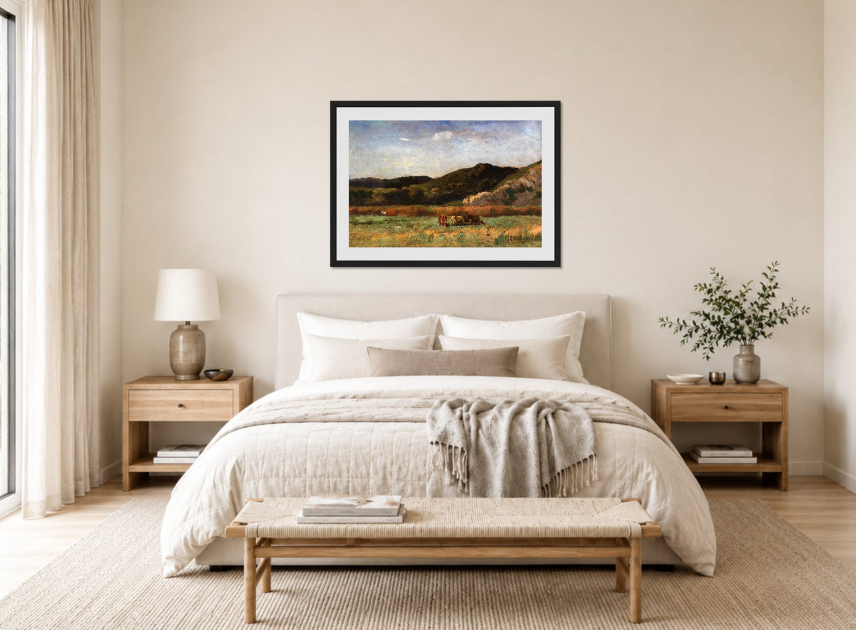 Edward Mitchell Bannister Print, Untitled (Cows Grazing beneath Hills) (1891) — bedroom