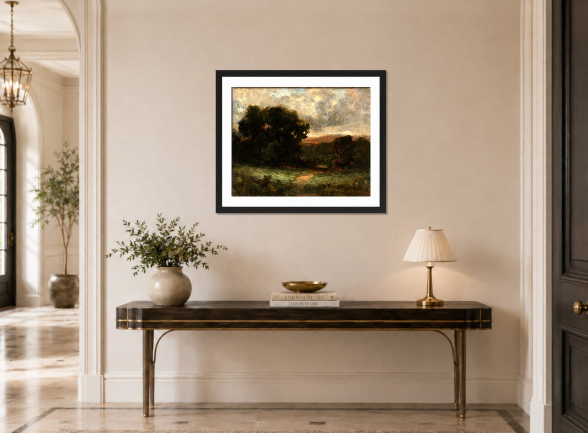 Edward Mitchell Bannister Print, Untitled (Meadow and Trees) — hallway