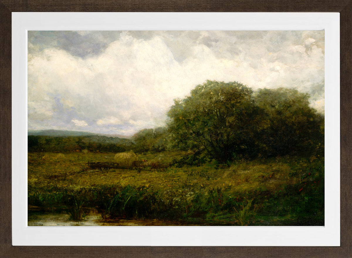 Edward Mitchell Bannister Print, Untitled (Oxen and Haycart Crossing a Bridge) — brown frame