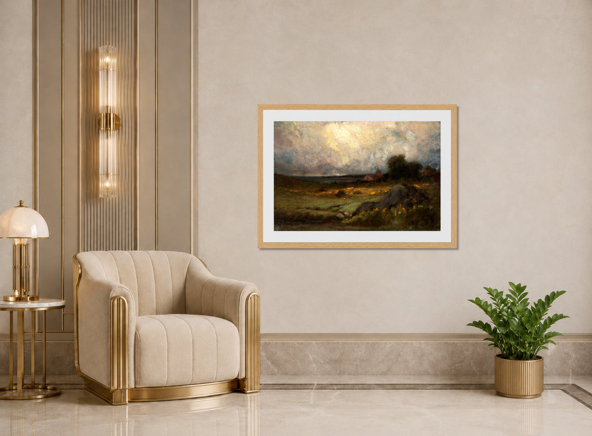 Edward Mitchell Bannister Print, Untitled (Rock and Distant Steeple) — art deco roomset