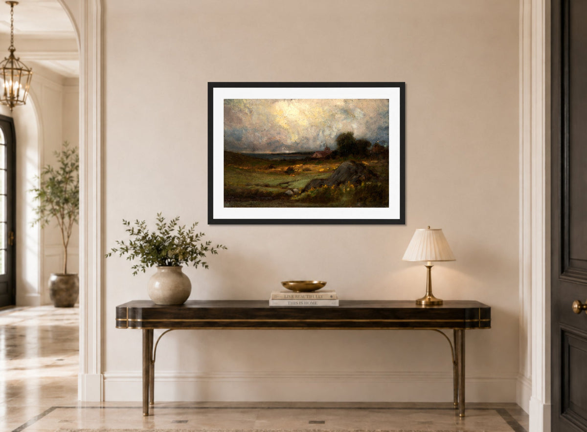 Edward Mitchell Bannister Print, Untitled (Rock and Distant Steeple) — hallway