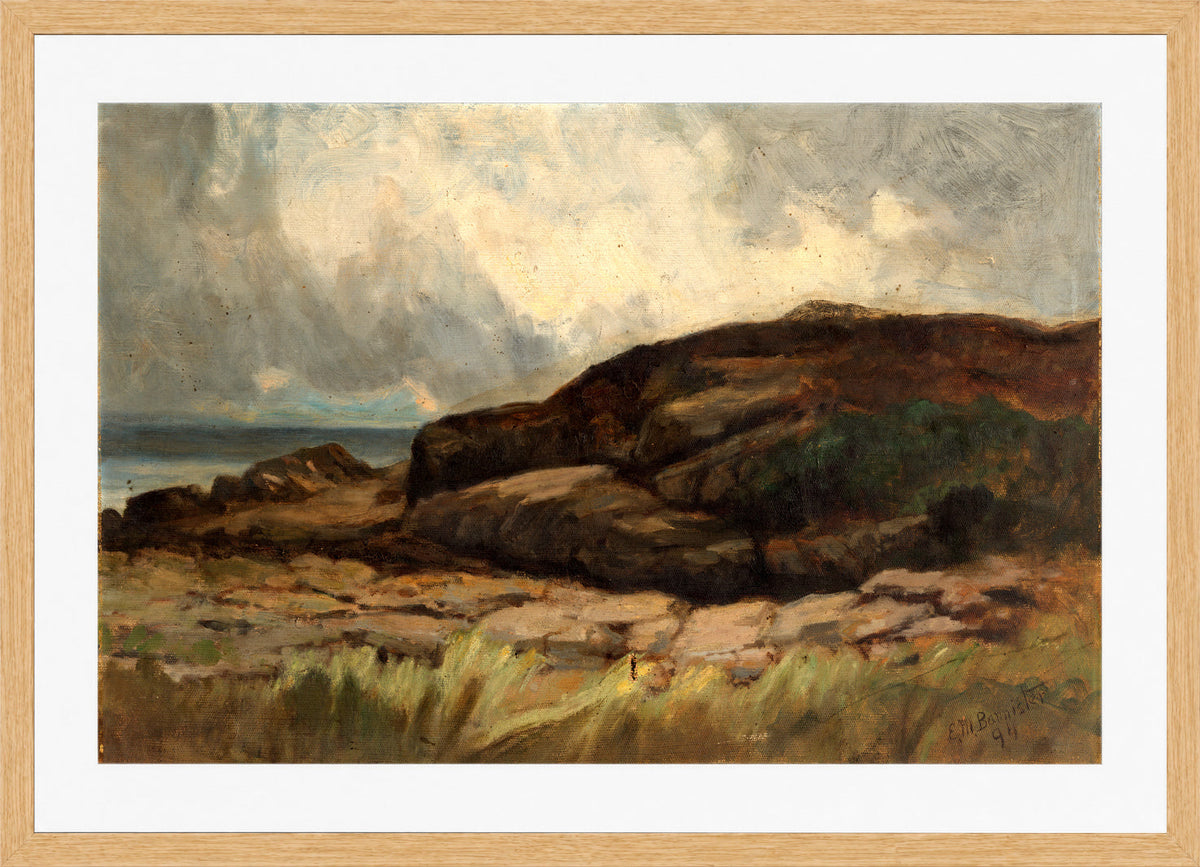 Edward Mitchell Bannister Print, Untitled (Landscape with Rocks) (1894) — oak frame