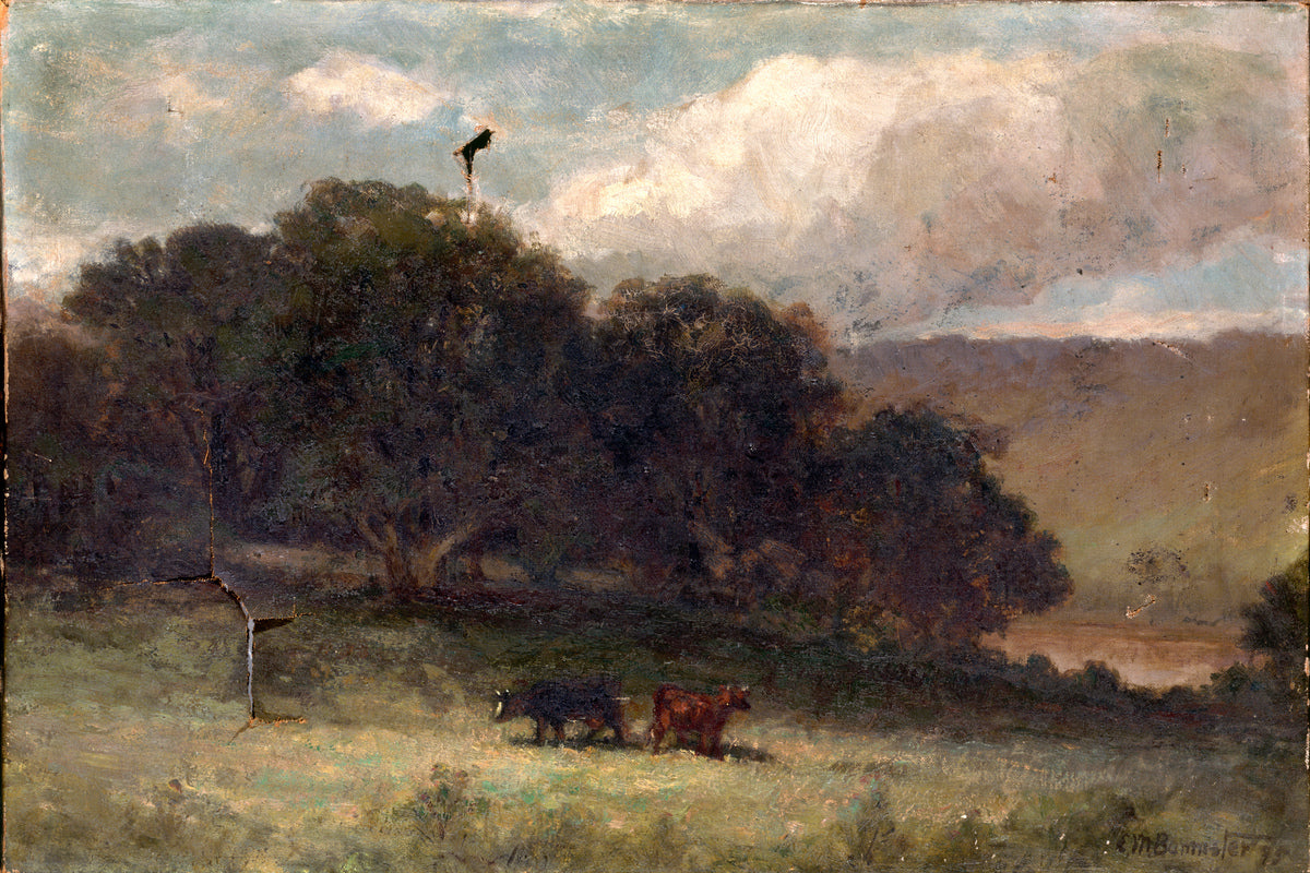 Edward Mitchell Bannister Print, Untitled (Trees and Two Cows in a Meadow) (1895) — unframed