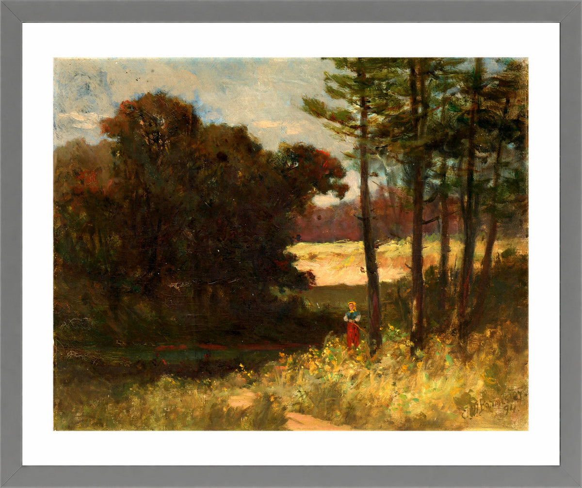 Edward Mitchell Bannister Print, Untitled (Trees and Woman) (1894) — light grey frame