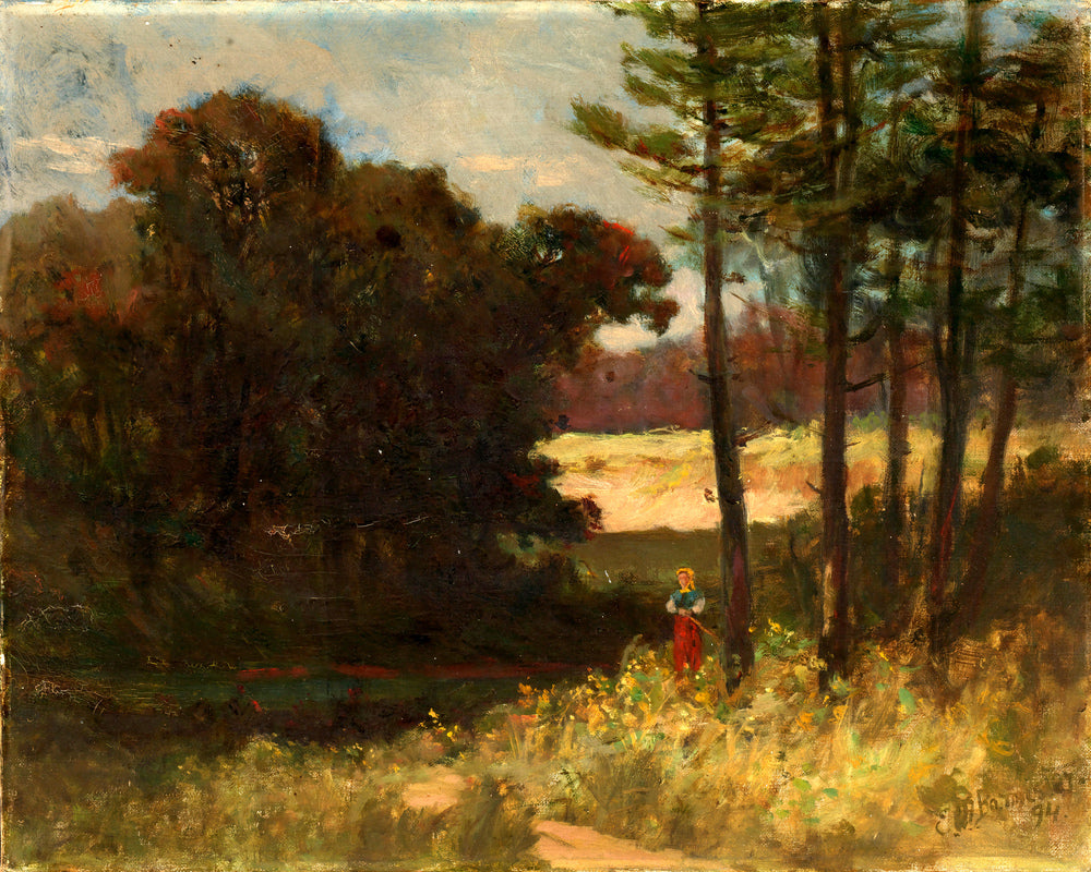 Edward Mitchell Bannister Print, Untitled (Trees and Woman) (1894) — unframed