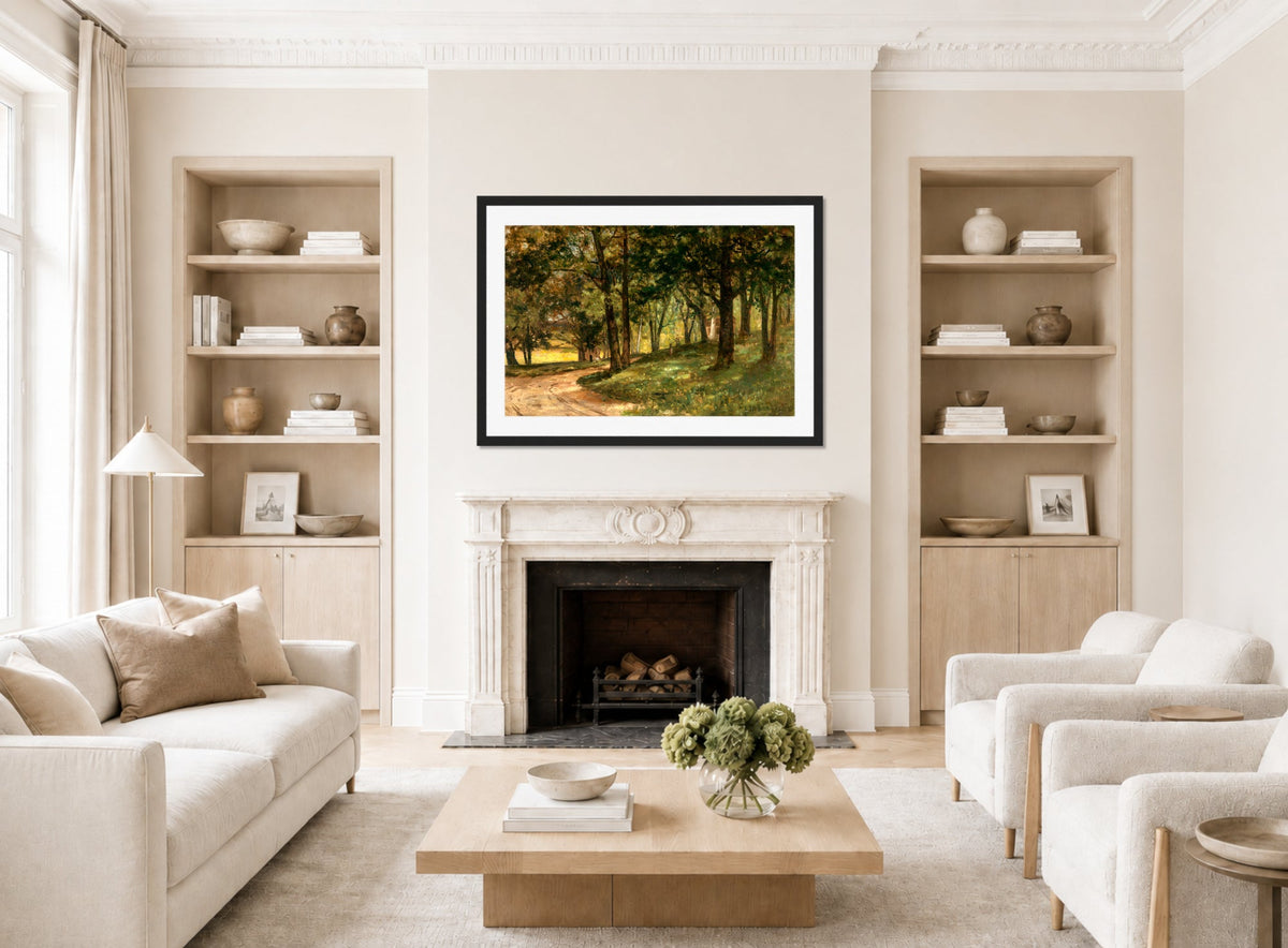 Edward Mitchell Bannister Print, Untitled (Landscape with Trees) — living room roomset