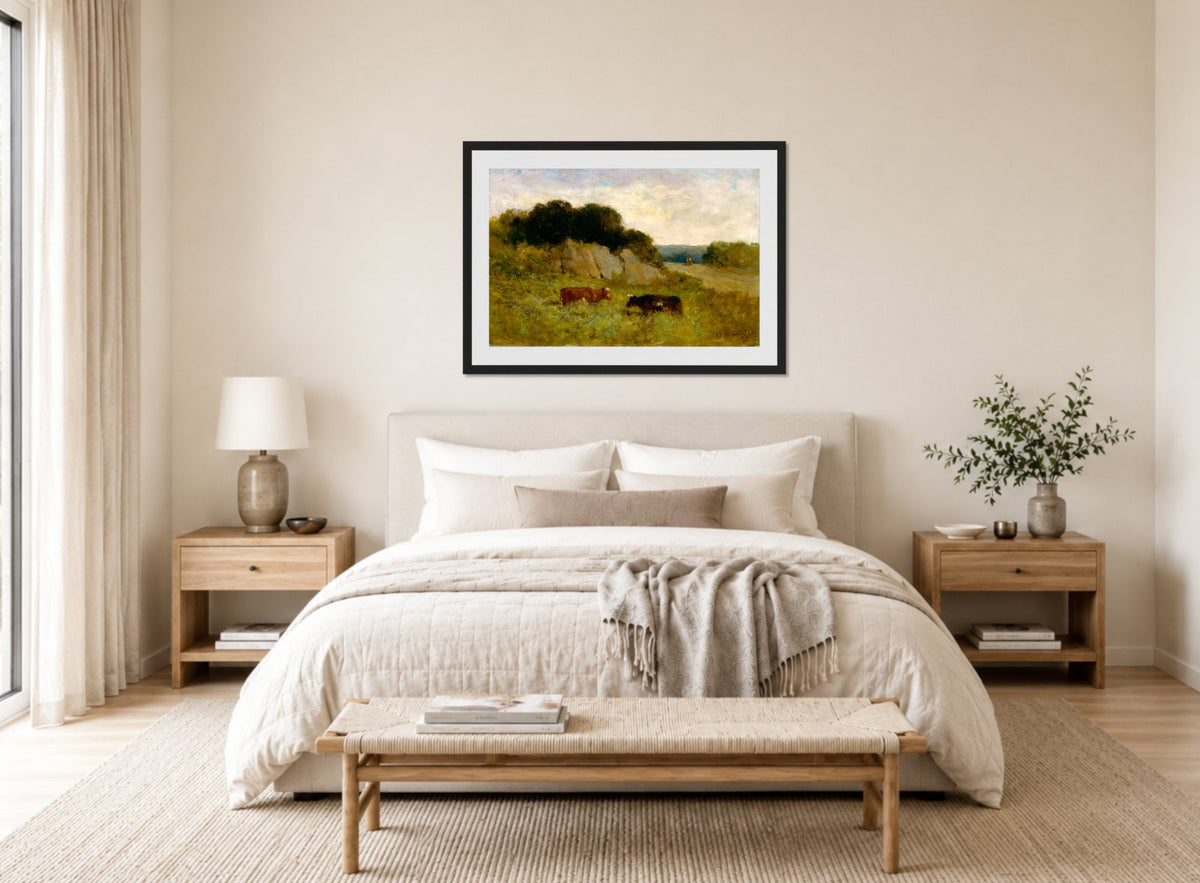 Edward Mitchell Bannister Print, Untitled (Landscape with Two Cows) (1898) — bedroom