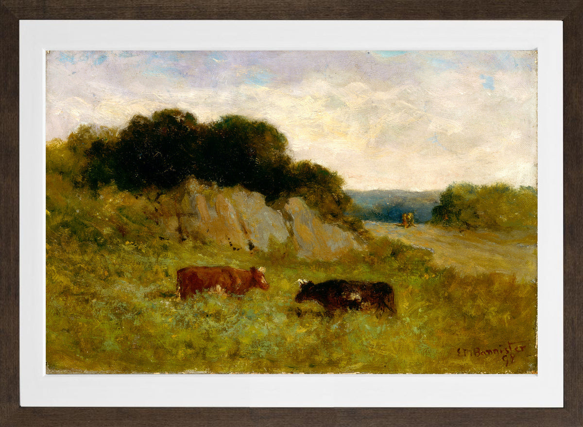 Edward Mitchell Bannister Print, Untitled (Landscape with Two Cows) (1898) — brown frame