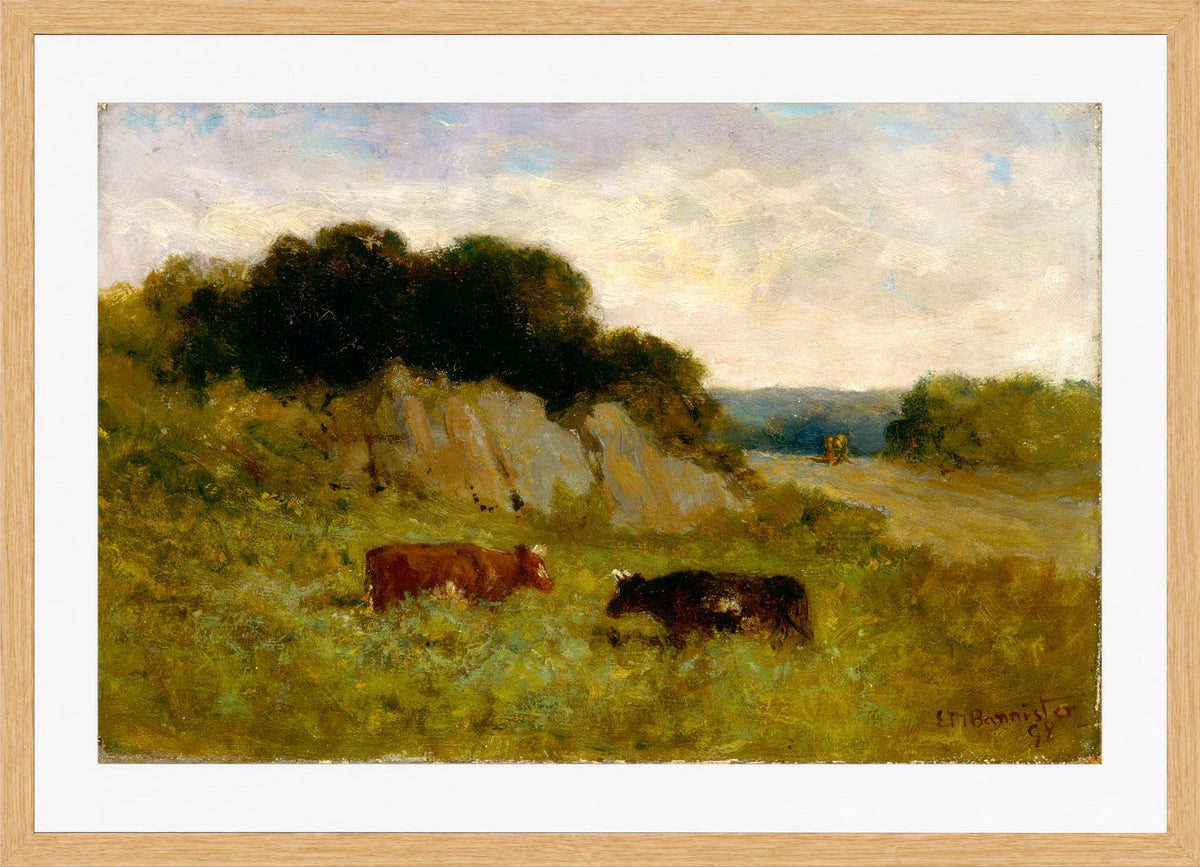 Edward Mitchell Bannister Print, Untitled (Landscape with Two Cows) (1898) — oak frame