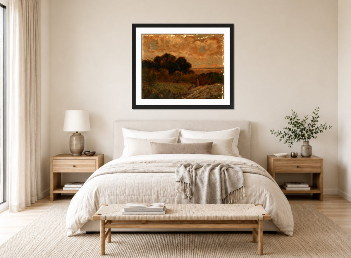 Edward Mitchell Bannister Print, Untitled (Two Women Reclining on Rocks) — bedroom