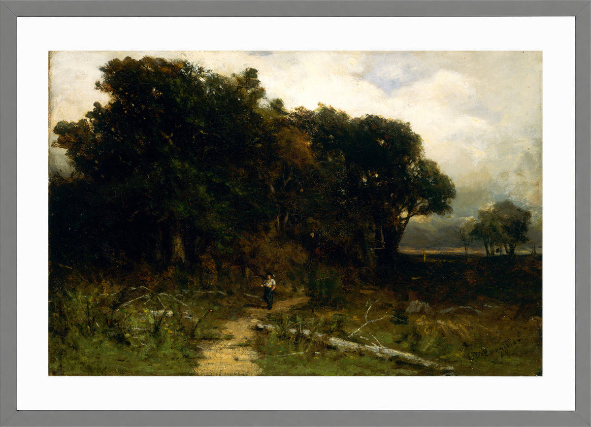Edward Mitchell Bannister Print, Untitled (Woodcutter on a Path) (1879) — light grey frame