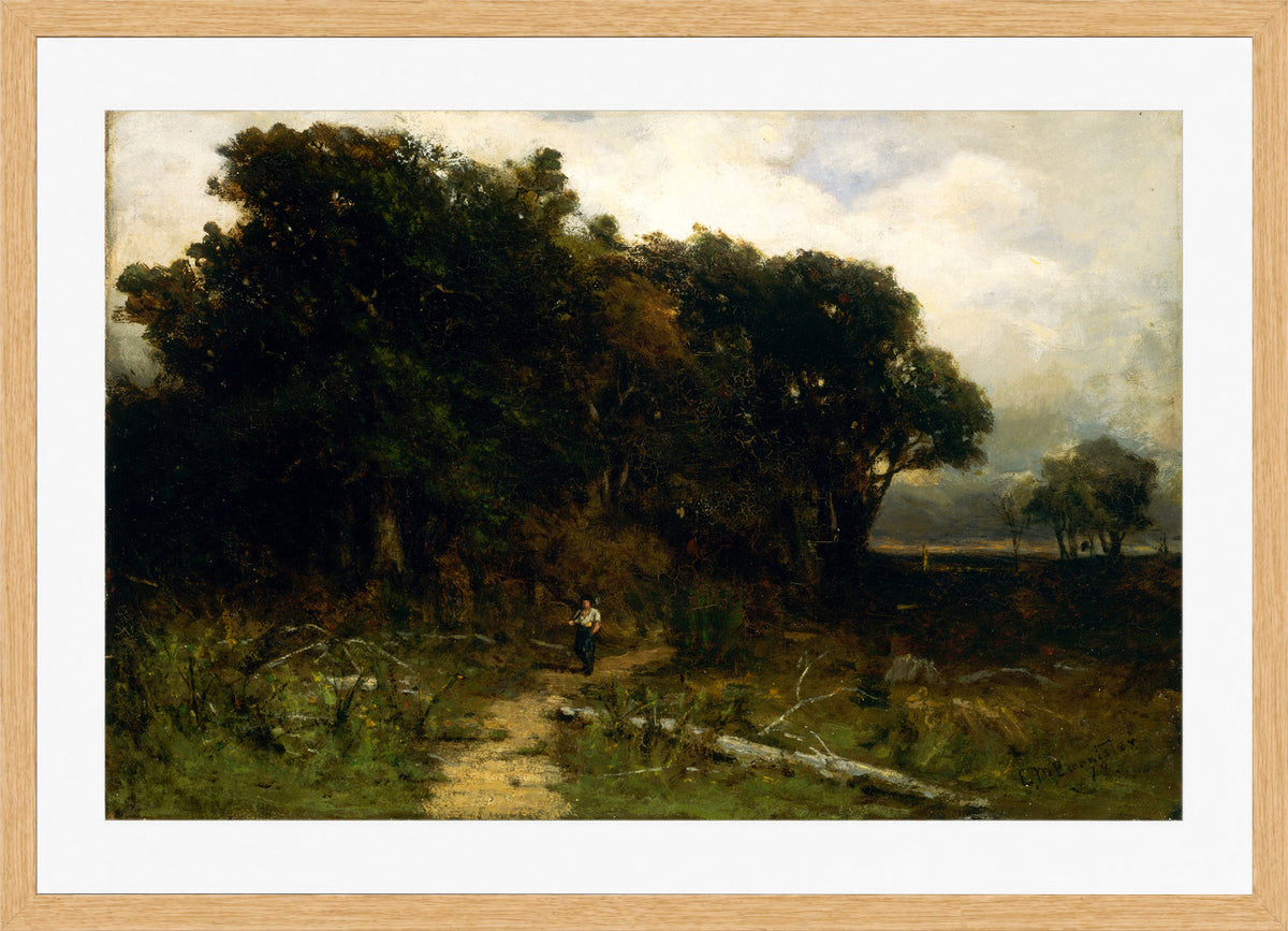 Edward Mitchell Bannister Print, Untitled (Woodcutter on a Path) (1879) — oak frame