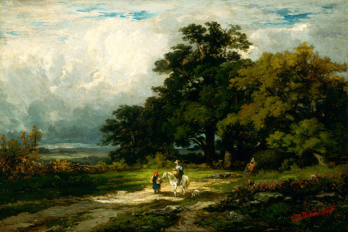 Edward Mitchell Bannister Print, Untitled (Rider, Woman and Dog) — unframed