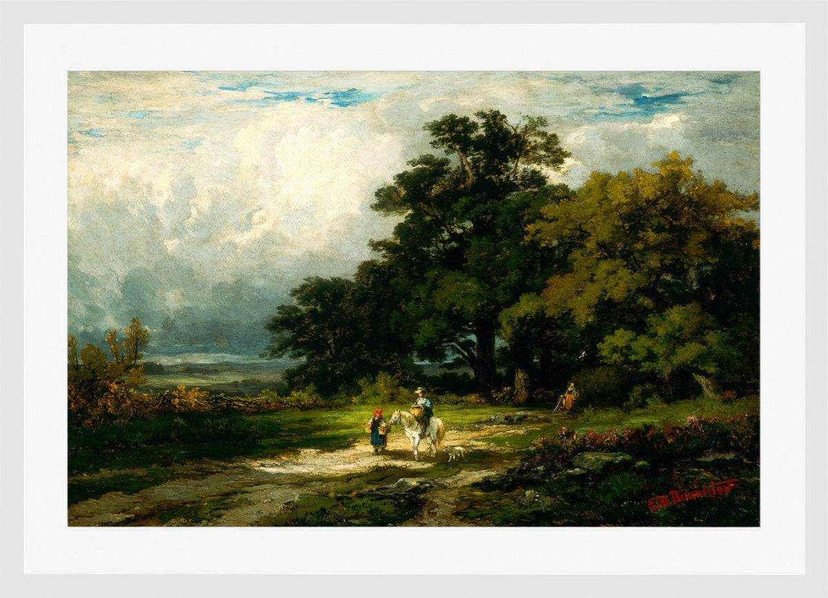 Edward Mitchell Bannister Print, Untitled (Rider, Woman and Dog) — white frame