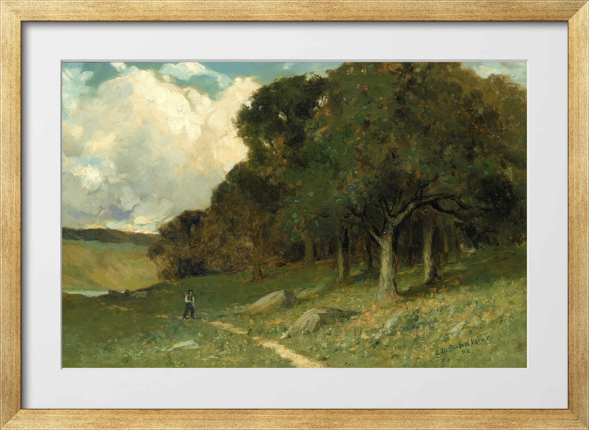 Edward Mitchell Bannister Print, Untitled (Man on a Woodland Path) (1882) — gold frame