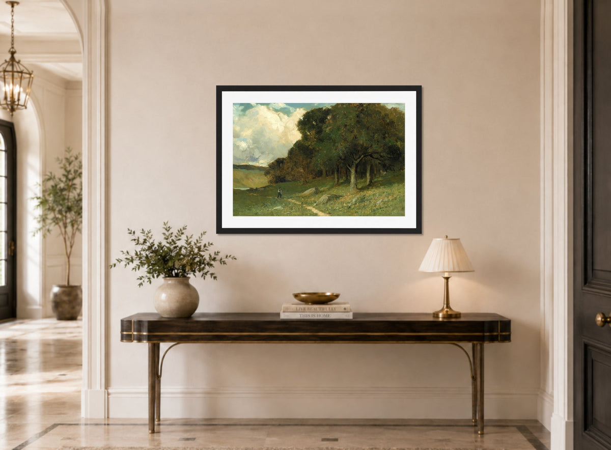 Edward Mitchell Bannister Print, Untitled (Man on a Woodland Path) (1882) — hallway