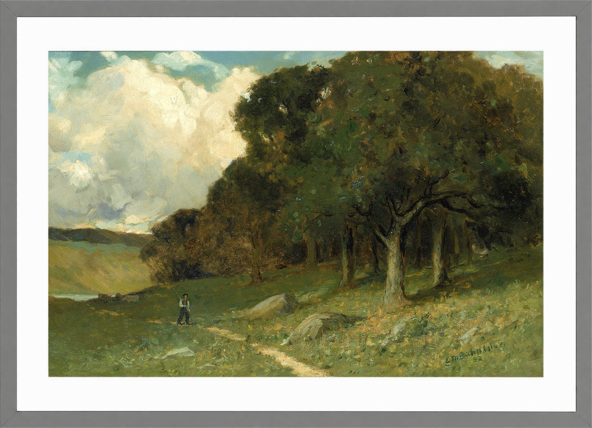 Edward Mitchell Bannister Print, Untitled (Man on a Woodland Path) (1882) — light grey frame