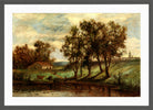 Edward Mitchell Bannister Print, Untitled (Man and Cows near a Pond) — dark grey frame