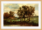 Edward Mitchell Bannister Print, Untitled (Man and Cows near a Pond) — oak frame