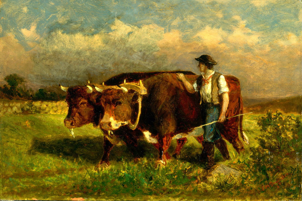 Edward Mitchell Bannister Print, Untitled (Man with Two Oxen) (1869) — unframed
