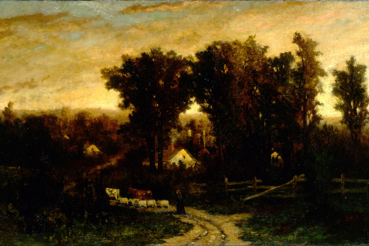 Edward Mitchell Bannister Print, Untitled (Woman with Cattle and Sheep at Dusk) — unframed