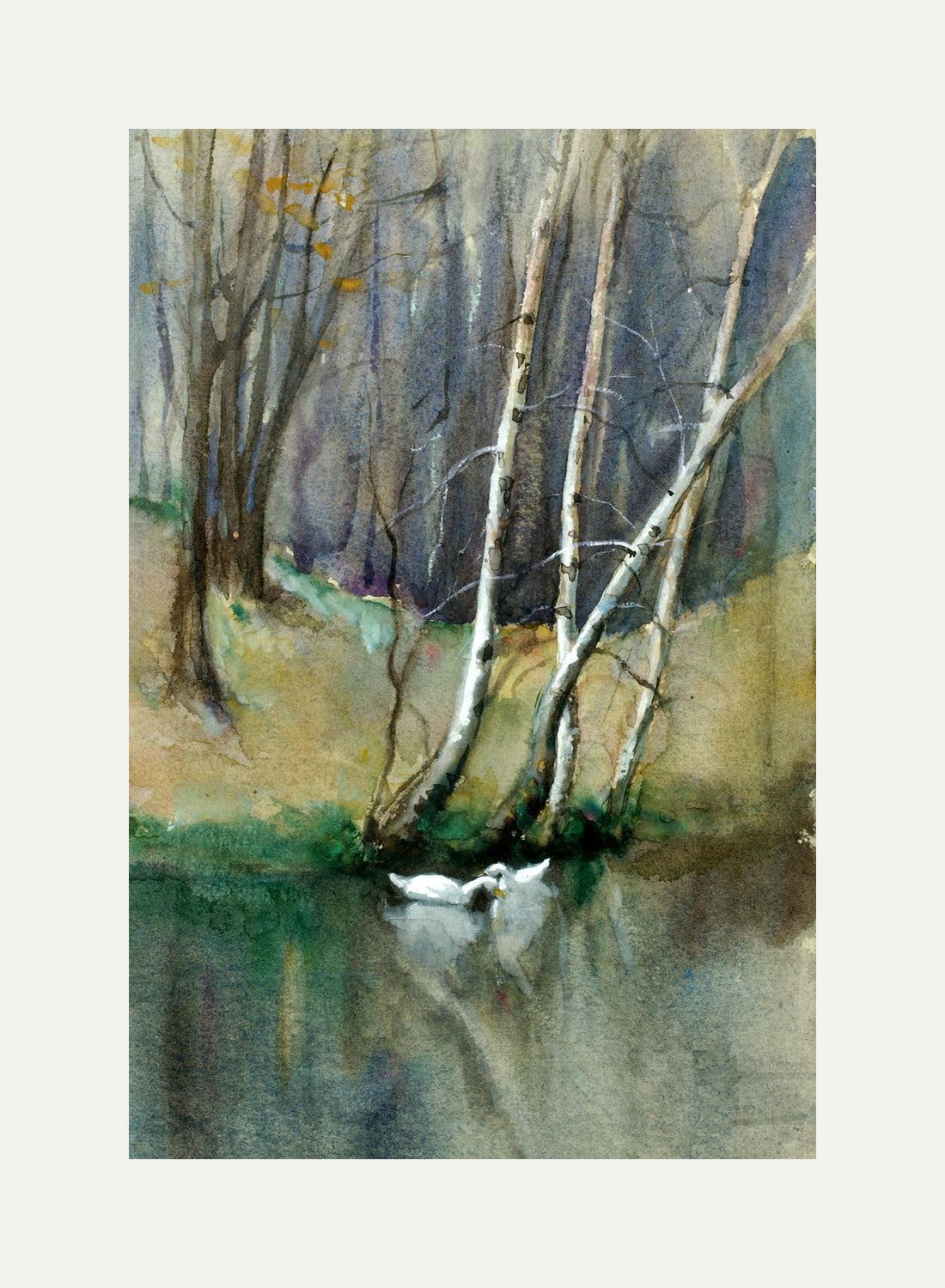 Edward Mitchell Bannister Print, Untitled (Birch Trees and Ducks) — rolled canvas