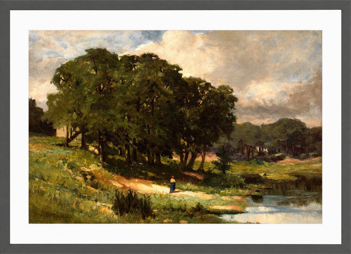 Edward Mitchell Bannister Print, Woman Standing near a Pond (1880) — dark grey frame