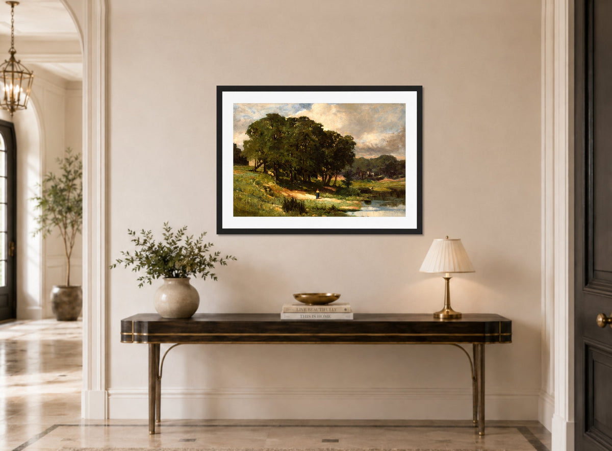 Edward Mitchell Bannister Print, Woman Standing near a Pond (1880) — hallway