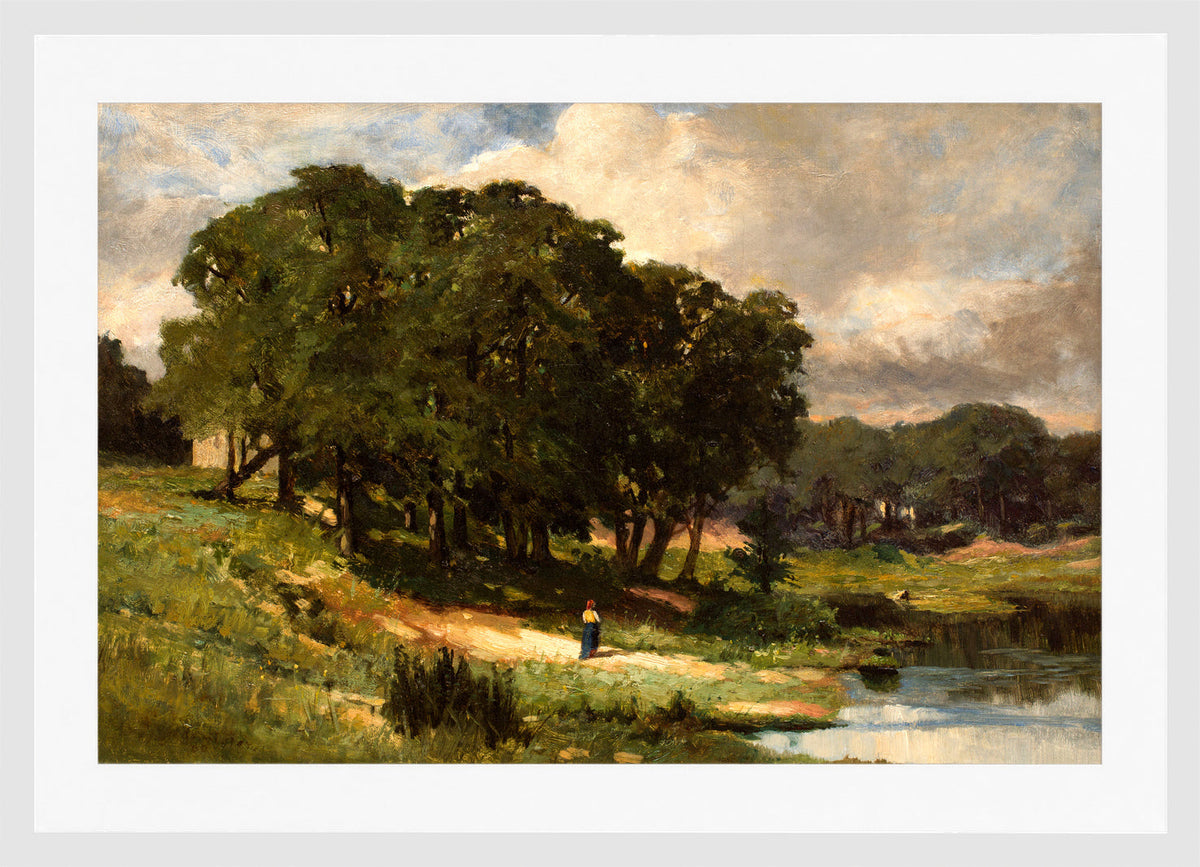 Edward Mitchell Bannister Print, Woman Standing near a Pond (1880) — white frame