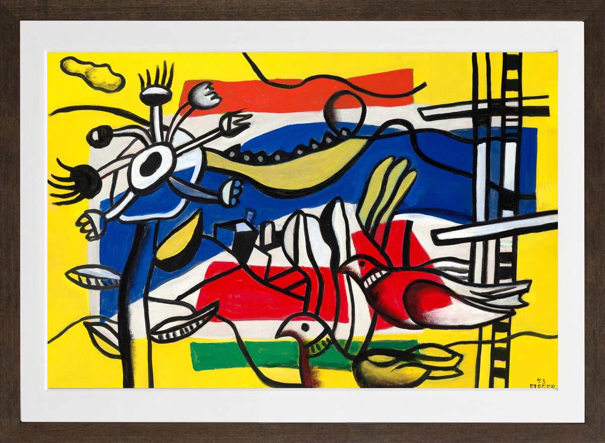 Fernand Léger, Deux oiseaux et une fleur — brown frame