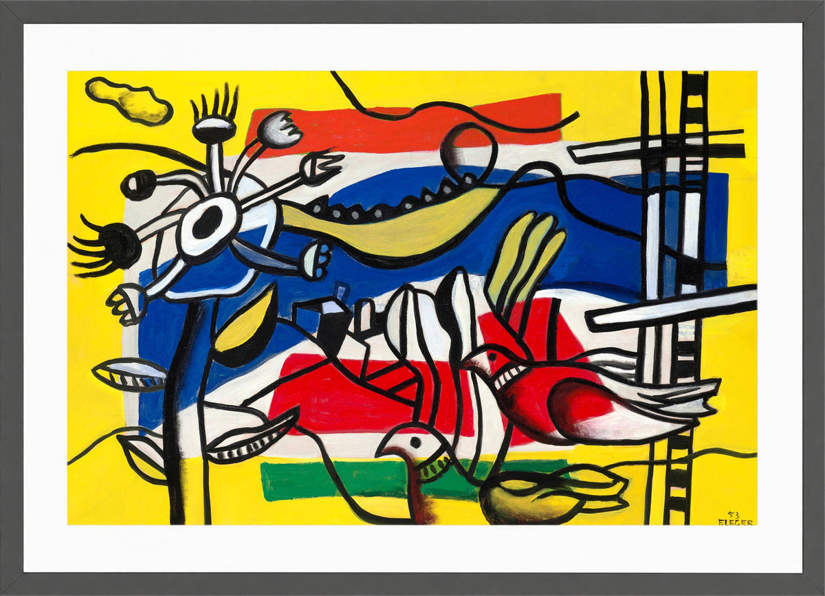 Fernand Léger, Deux oiseaux et une fleur — dark grey frame