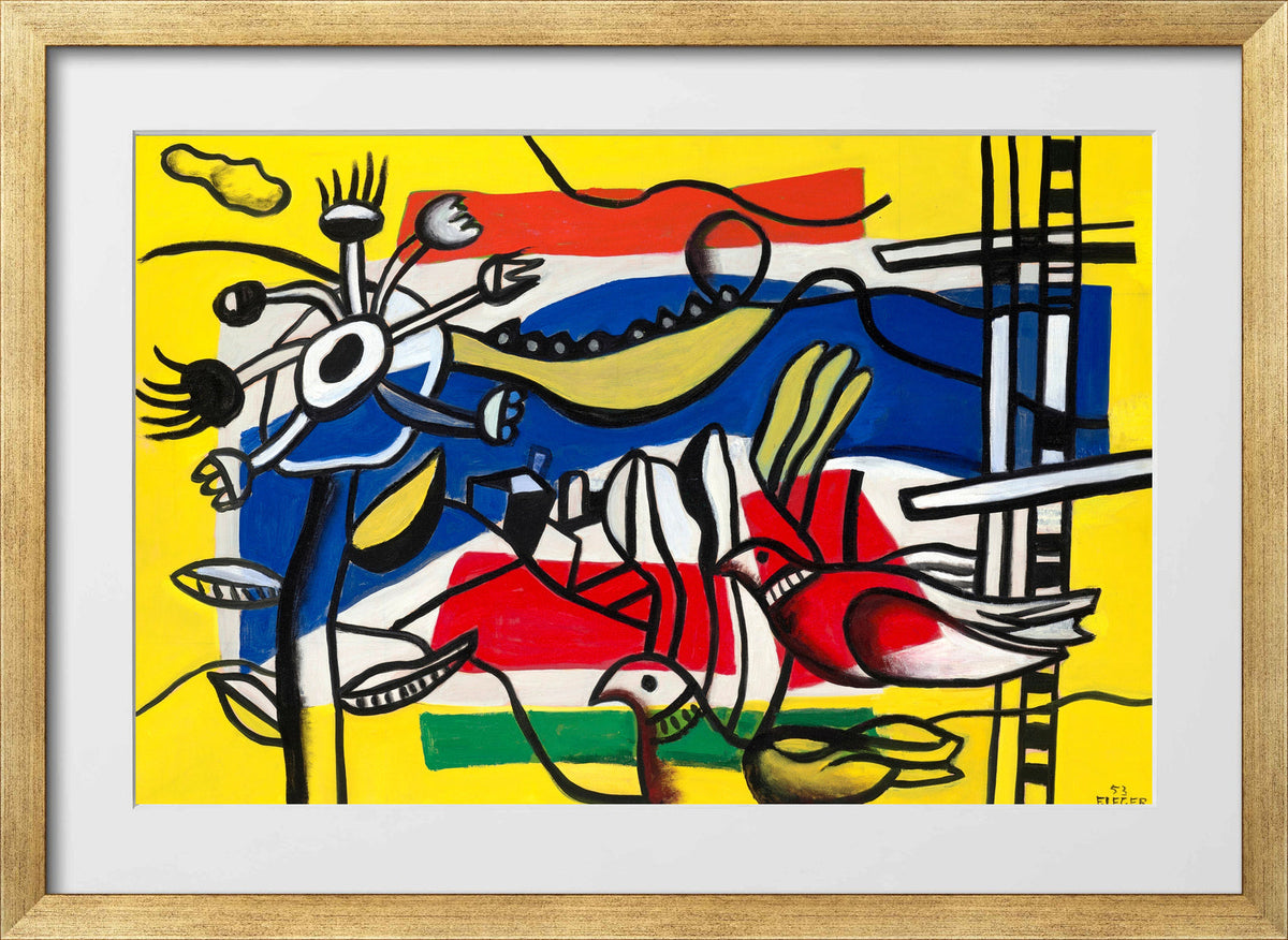 Fernand Léger, Deux oiseaux et une fleur — gold frame