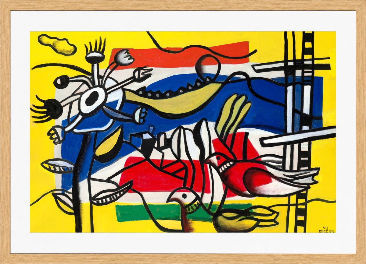 Fernand Léger, Deux oiseaux et une fleur — oak frame