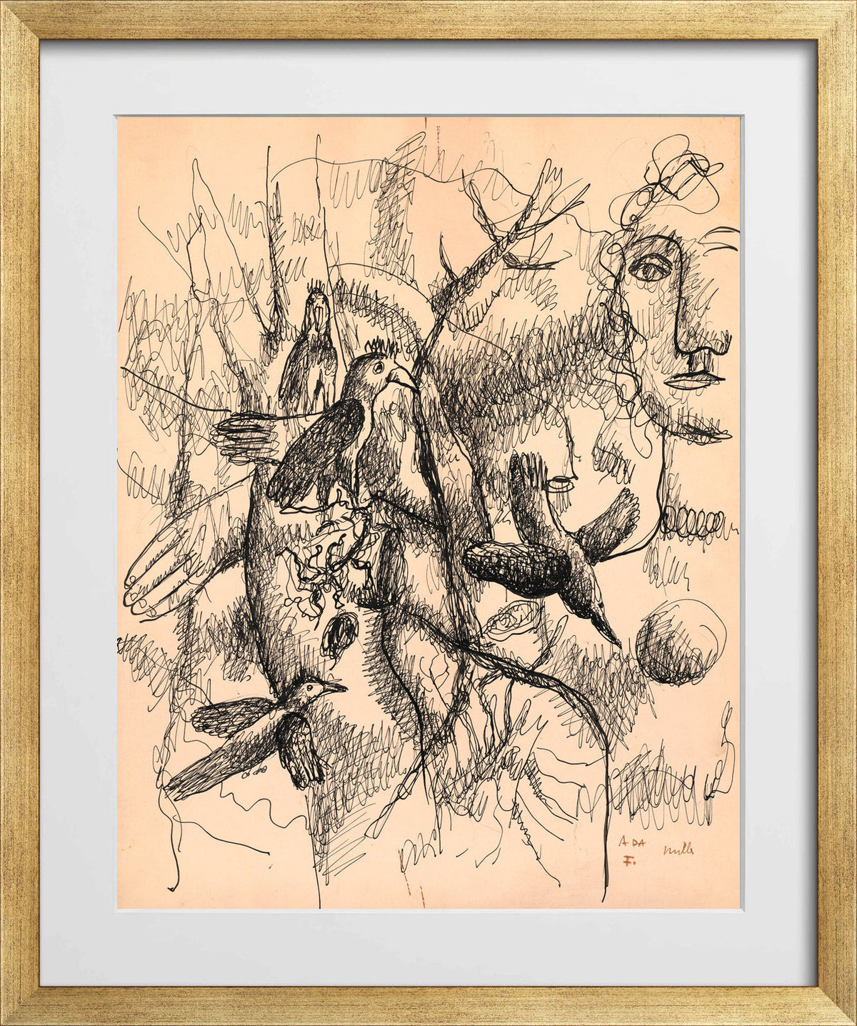 Fernand Léger, Femme et oiseaux — gold frame