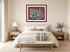 Fernand Leger Print, Grand parade with red background displayed above a bed