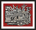 Fernand Leger Print, Grand parade with red background in a black frame