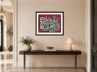 Fernand Leger Print, Grand parade with red background displayed above a console table