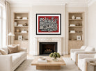 Fernand Leger Print, Grand parade with red background displayed in a Scandinavian living room