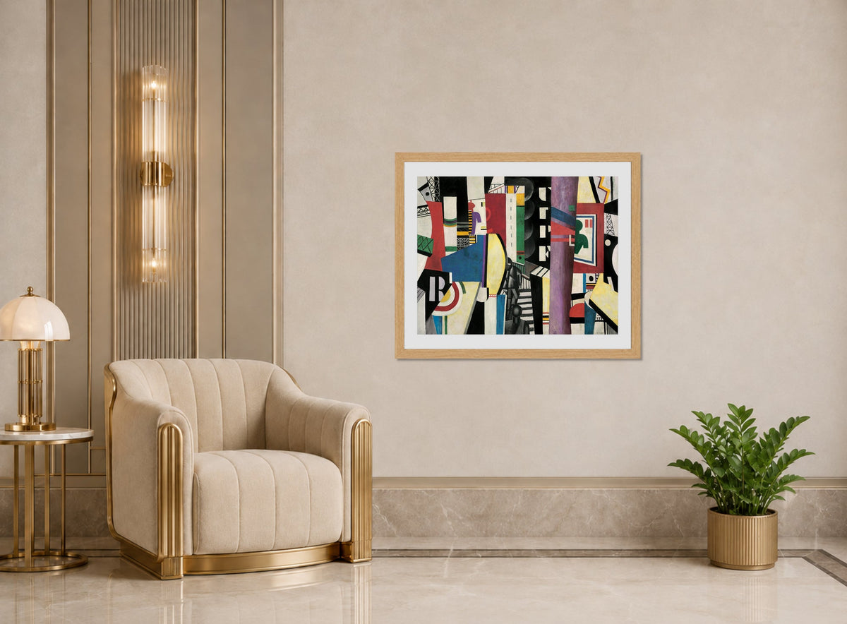 Fernand Leger Print, La Ville (The City) displayed in an Art Deco interior