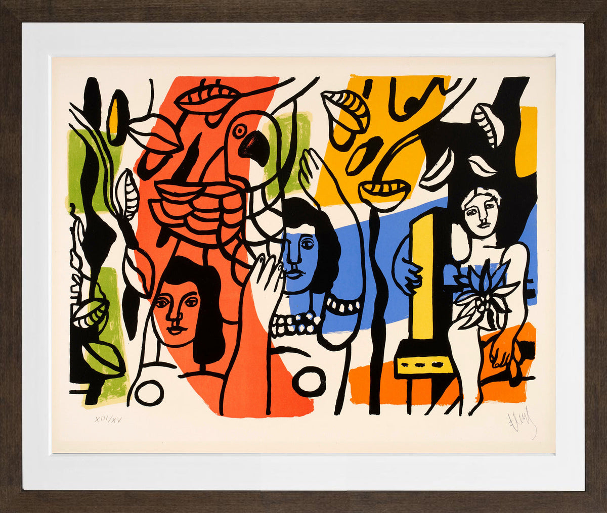Fernand Léger, Les femmes au perroquet — brown frame