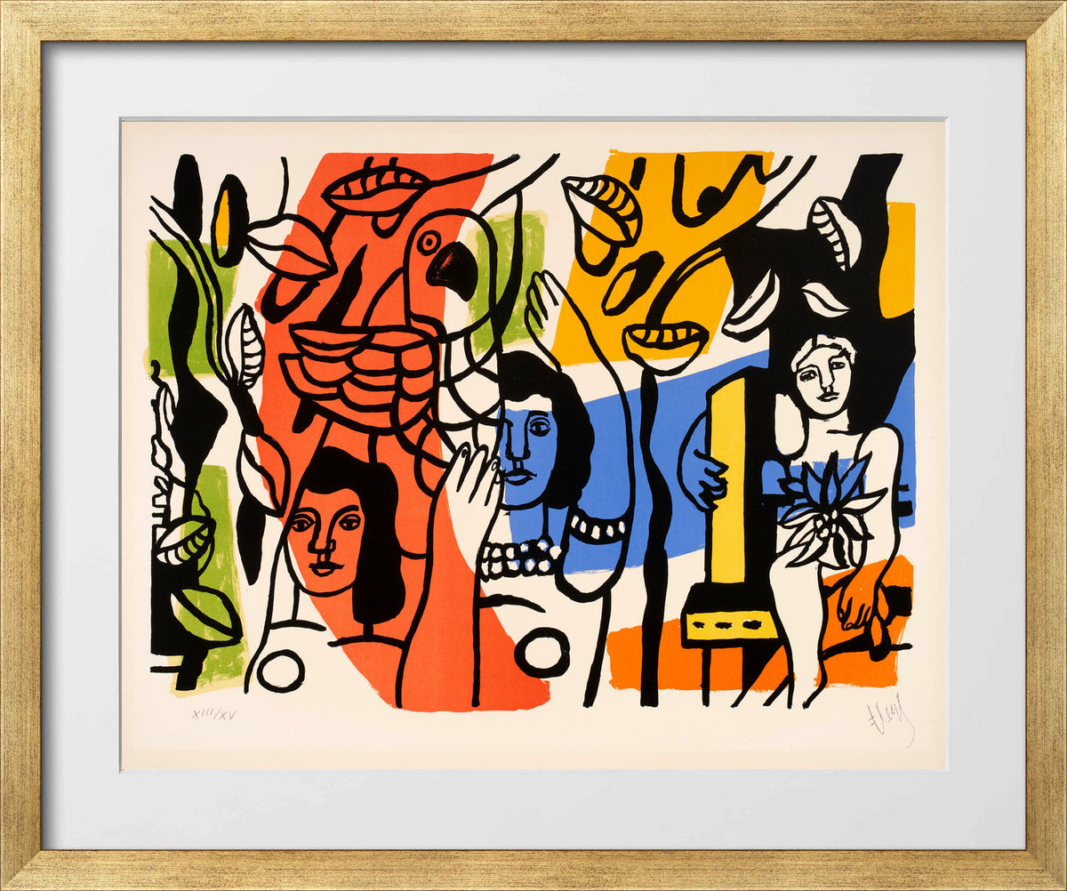 Fernand Léger, Les femmes au perroquet — gold frame