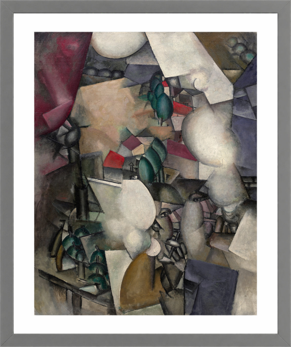 Fernand Leger Print, Les Fumeurs (The Smokers) in a light grey frame