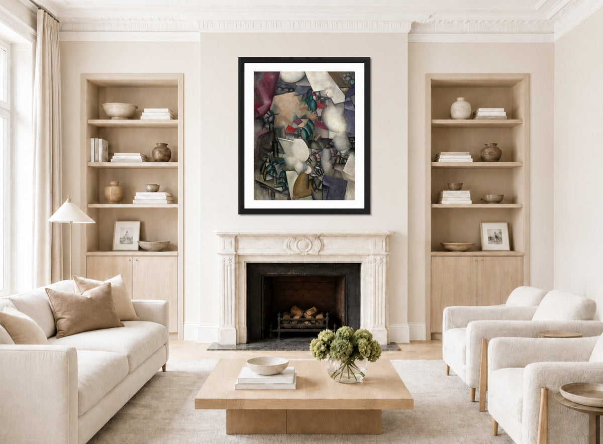 Fernand Leger Print, Les Fumeurs (The Smokers) displayed in a Scandinavian living room