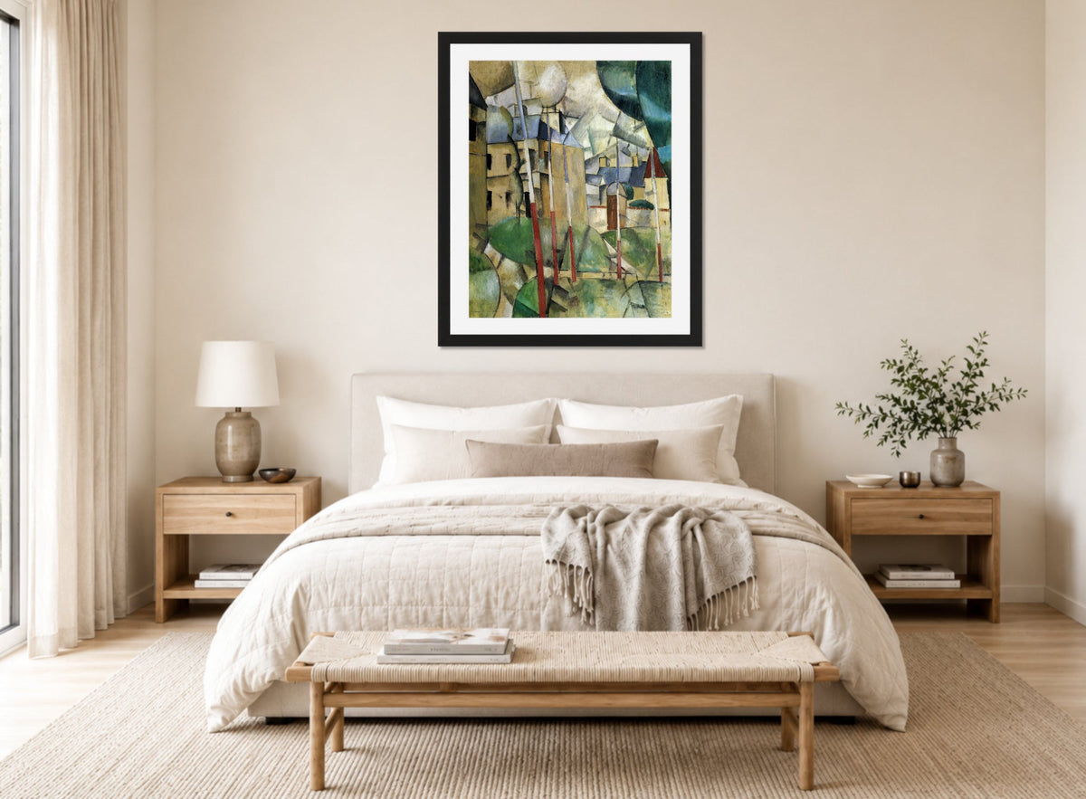 Fernand Leger Print, Paysage (Landscape) displayed above a bed