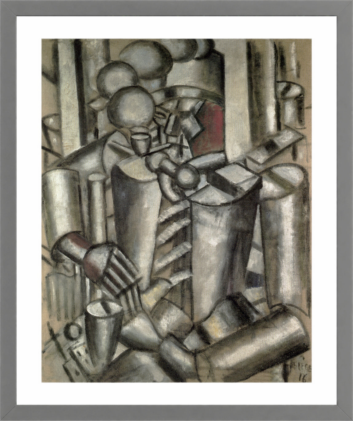 Fernand Leger Print, Soldier with a pipe (Le Soldat à la Pipe) in a light grey frame
