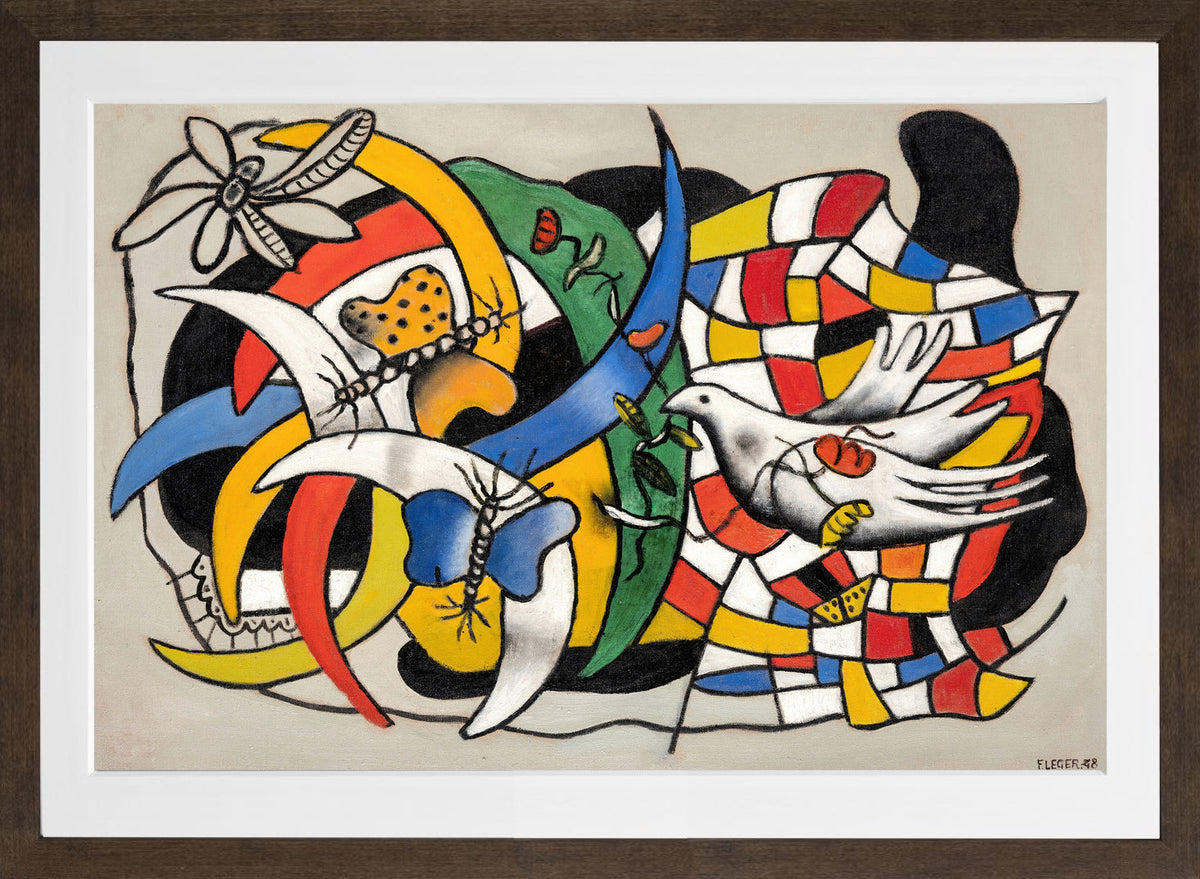 Fernand Léger, Un Oiseau et deux papillons (La Journée d’été) — brown frame