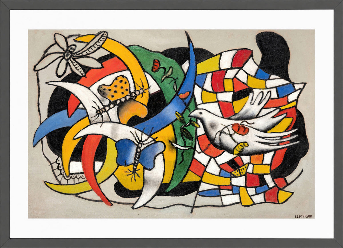 Fernand Léger, Un Oiseau et deux papillons (La Journée d’été) — dark grey frame