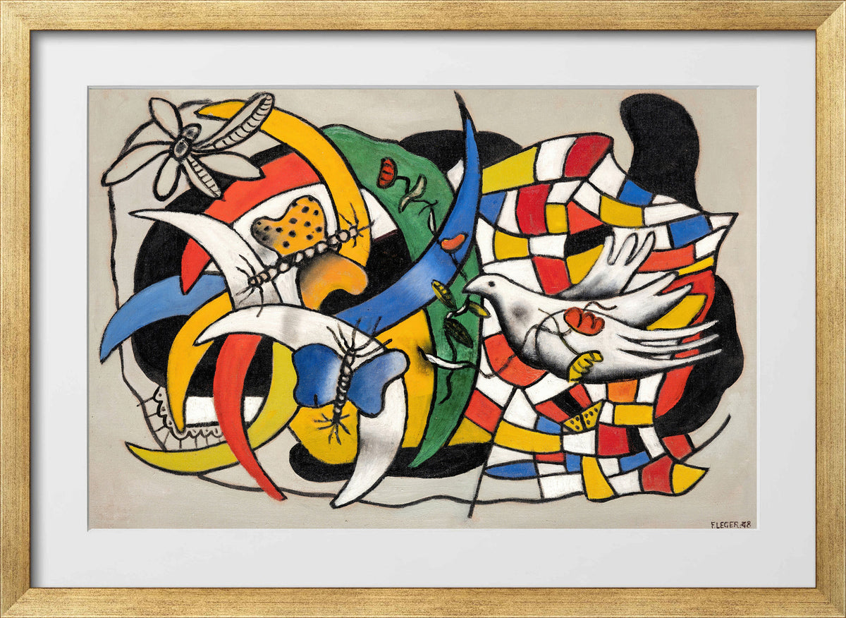 Fernand Léger, Un Oiseau et deux papillons (La Journée d’été) — gold frame