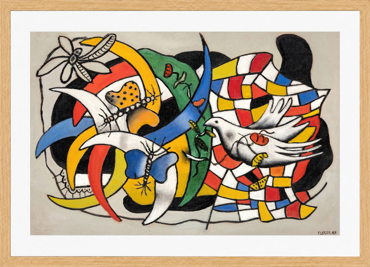 Fernand Léger, Un Oiseau et deux papillons (La Journée d’été) — oak frame