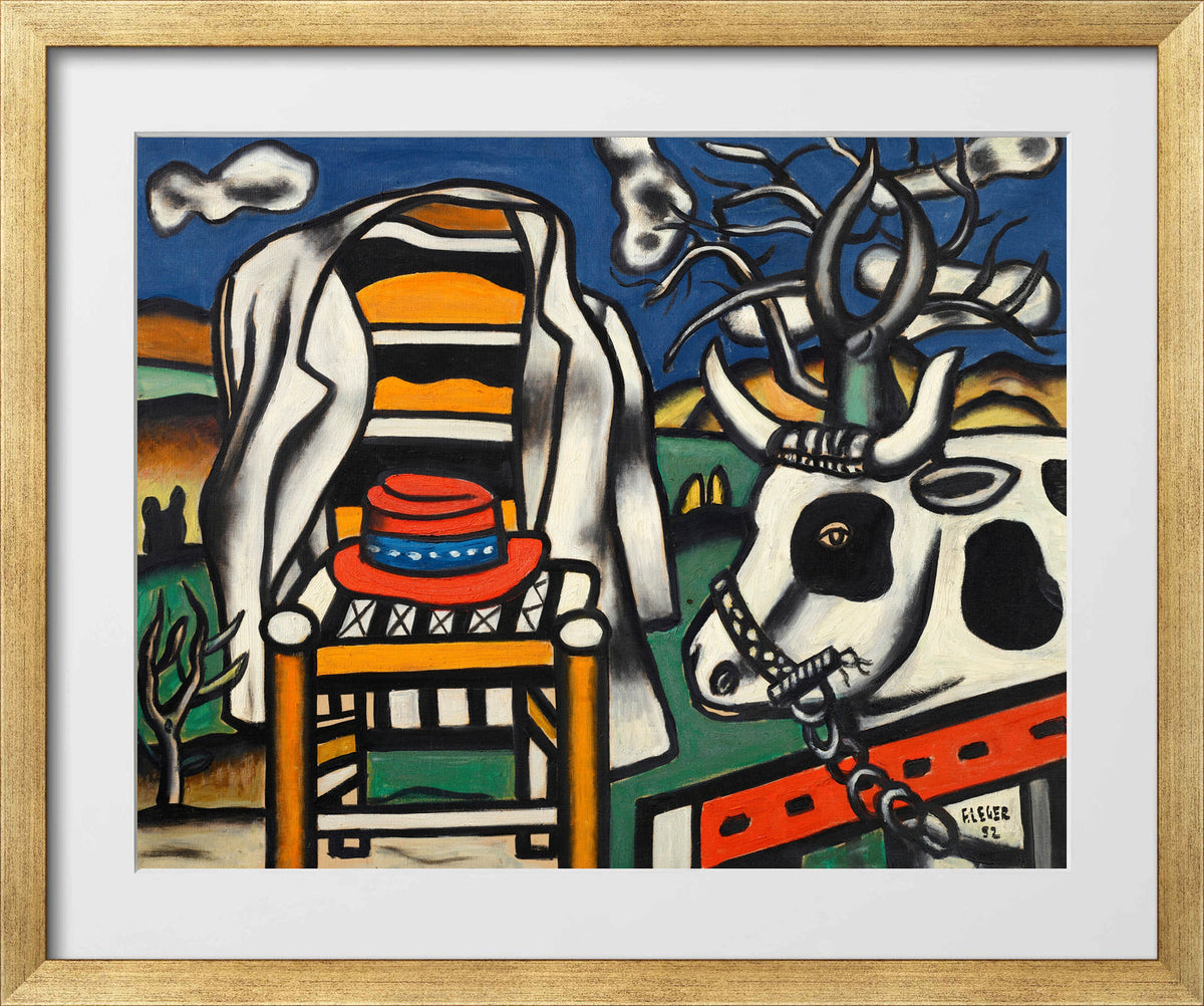 Fernand Léger, Une vache et un chapeau rouge — gold frame